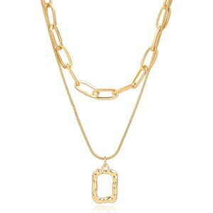 🆕 Women Gold Trendy Chunky Necklace Stack Multilayered Bar Pendant Jewelry Gift